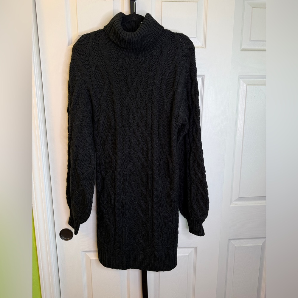 Love Tree Black Cable Knit Turtleneck Sweater Dress, size Medium, NWT
